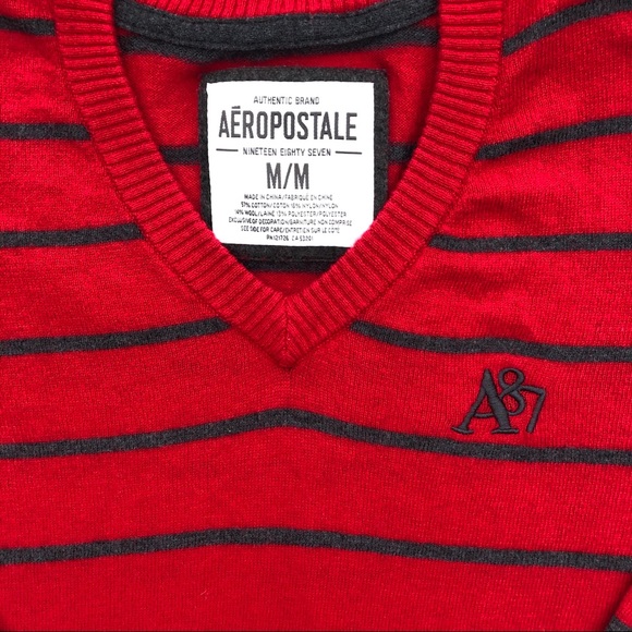 AEROPOSTALE red striped cotton/wool sweater size M - Picture 4 of 4